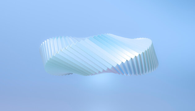 Abstract twisted floating 3d sculpture on a light blue background