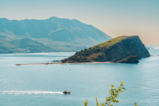 Scenic view of Sveti Nikola island in Budva bay Montenegro
