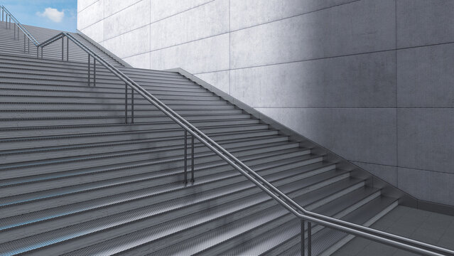 Staircase in a building leading to the sky, 3d rendering