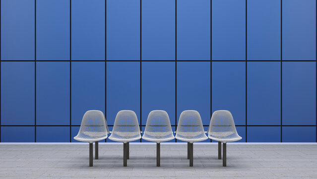 Row of seats at underground station platform, 3D Rendering
