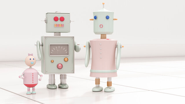 Robot family, 3d rendering