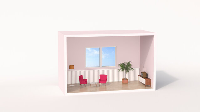 Model of a retro style living room