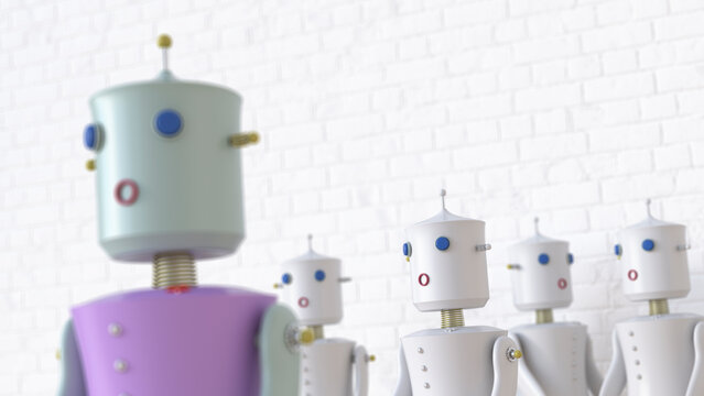 Female robots with one seperated from the others, 3d rendering