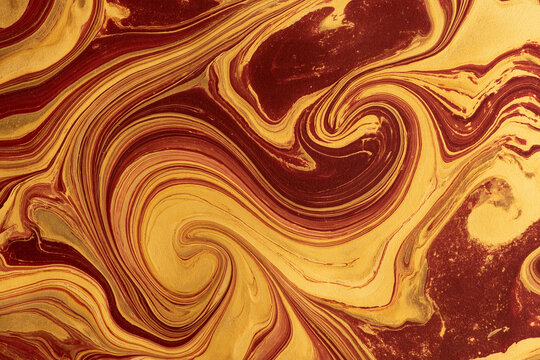 Elegant Gold and Red Marbled Abstract Fluid Art Background