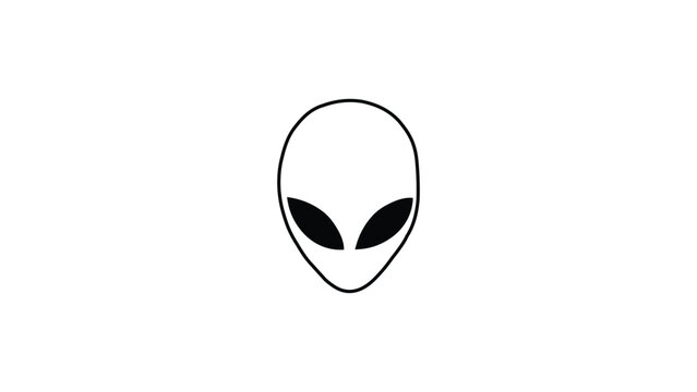 Black outline alien head icon isolated on white background vector illustration