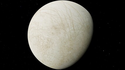 Europa Moon of Jupiter Icy Surface and Fractures 8K 3D Render © Hasan