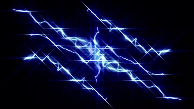 Realistic blue lightning thunder effect, powerful electric bolt strike, glowing storm flash, high voltage energy discharge, dynamic spark bursts and cinematic vfx overlay on black screen 4k hd