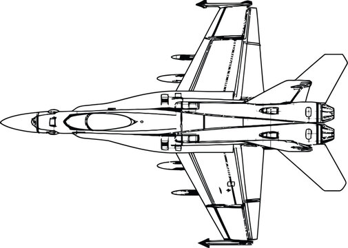 FA 18 Hornet fighter jet line art illustration on plain white background