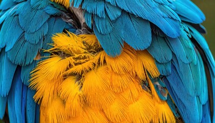 Obraz premium Blue and yellow macaw feathers texture