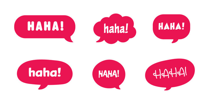 Haha laughing speech bubble collection, comic sound effect set, cute speech balloon text lettering