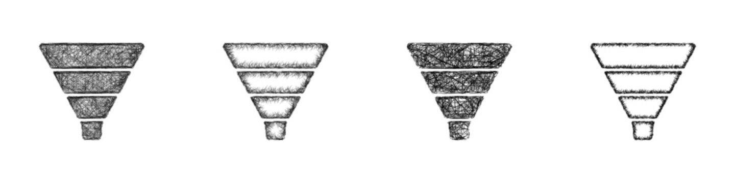 Sketch black and white funnel icon design set