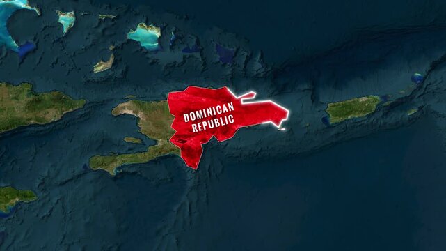 Dominican Republic map highlighting nation status in motion footage