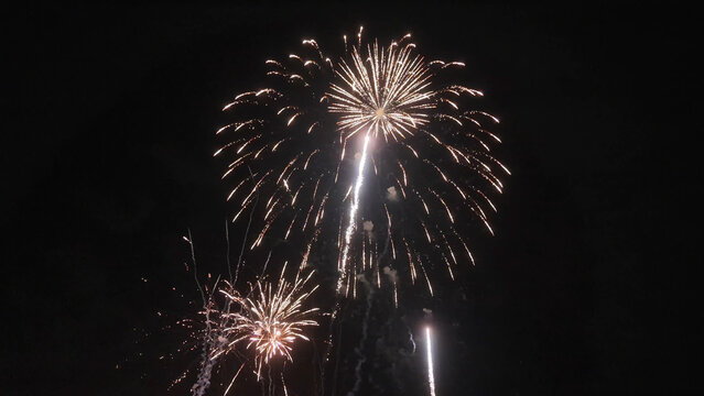 Bright firework display exploding in night sky