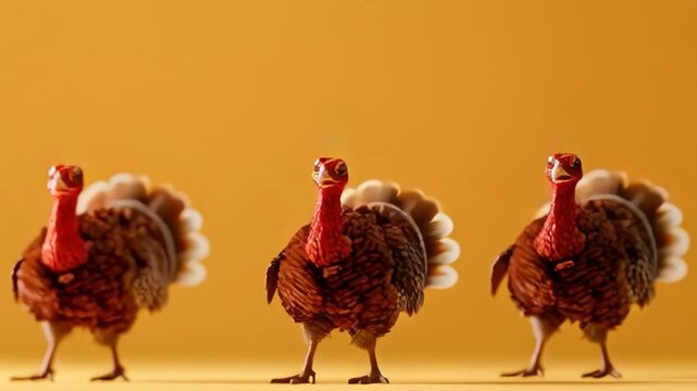 Cute Thanksgiving Family &mdash; a charming, hyper-realistic cute turkey happily dancing alongside a friendly and cheerful scarecrow, creating a warm and joyful Thanksgiving moment.