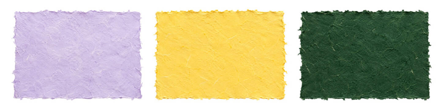 Lavender Yellow and Dark Green Handmade Paper Texture Swatches Isolated on Transparent Background for Branding, Packaging, Social Media, Editorial Fashion, Luxury Cosmetics and Graphic Design