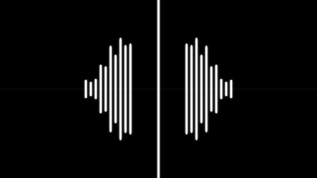 Digital sound wave animation with glowing white bars in motion