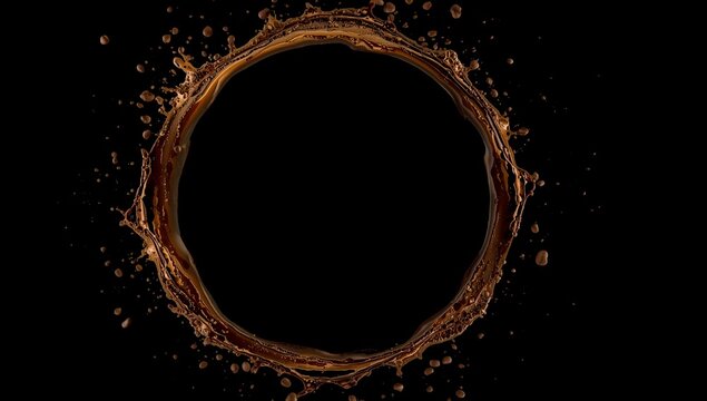 Liquid Coffee Ring Circle on Black Background