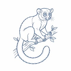 Obraz premium Cute Blue Line Art Illustration of a Slow Loris Sitting on a Branch