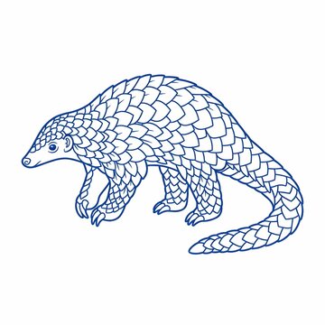 Unique scaly pangolin walking vector line art illustration