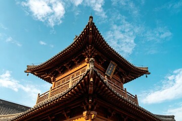 Obraz premium Low Angle View of Ancient Temple Bell Tower