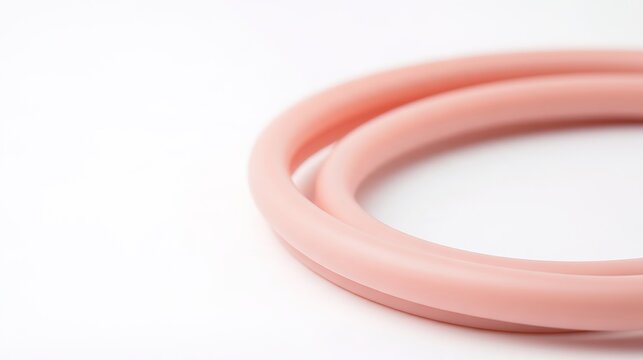 silicone. A smooth pink silicone tube curved elegantly on a white background. product launch decks, UI/UX mockups, designed for data visualization dashboards and holographic UIs.