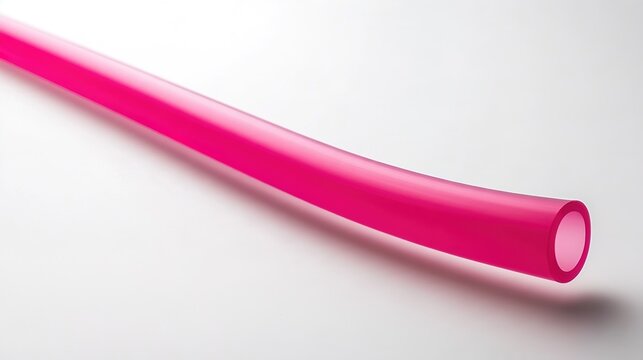 silicone. A smooth pink silicone tube curved elegantly on a white background. product launch decks, UI/UX mockups, designed for data visualization dashboards and holographic UIs.