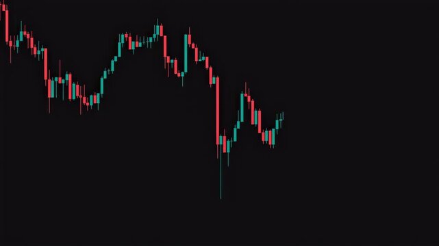 Financial trading video with candlestick charts on dark background