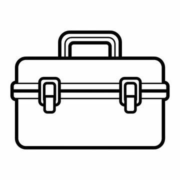 Toolbox. Portable Hand Tool Storage Case with Handle and Latches. Workshop Equipment and Maintenance Organizer. Minimalist Line Vector Illustration