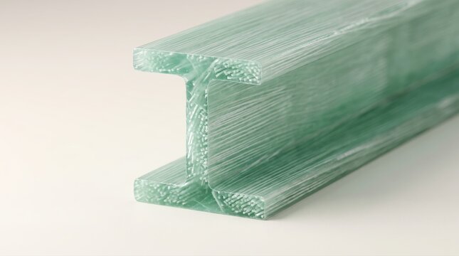 Close-up of fiberglass I-beam cross-section for construction and engineering projects