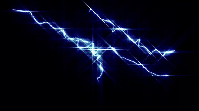 Realistic blue thunder lightning strike, electric power burst, glowing storm flash, high voltage discharge, bright spark effects and dynamic energy animation for cinematic video overlay 4k animation