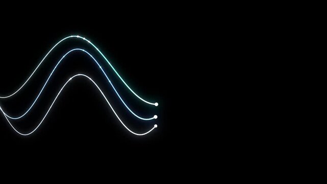 Luminous sine waves oscillate across a black void, fading into darkness.
