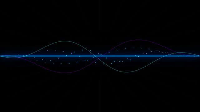 Sinusoidal waves oscillate and converge across a dark, expansive field. oscillation