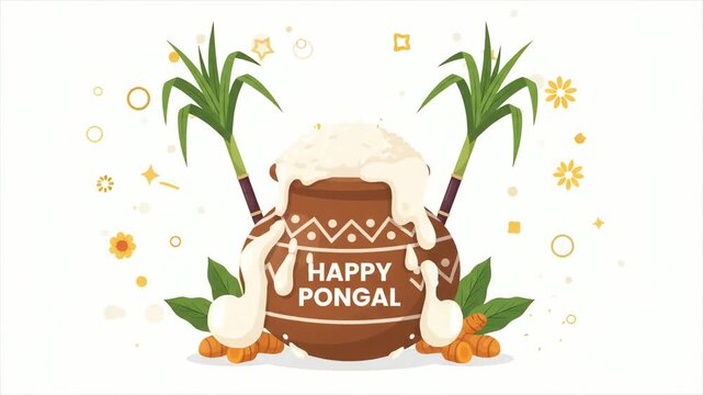 Pongal pot overflows with sweet rice while fresh sugarcane stalks stand behind the earthenware vessel to celebrate this traditional South Indian harvest festival with joy and cultural gratitude.