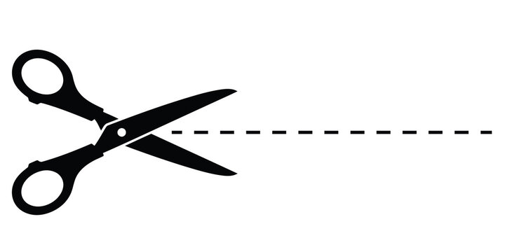 Black scissors icon positioned with a dotted cut line on the left side scissor icon design element paper cut black shape