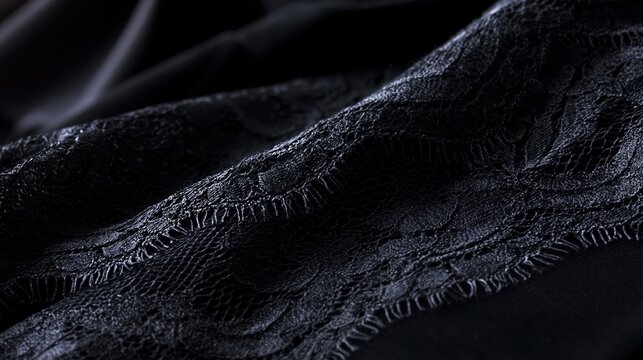 Luxurious black lace fabric texture with soft velvet background detail
