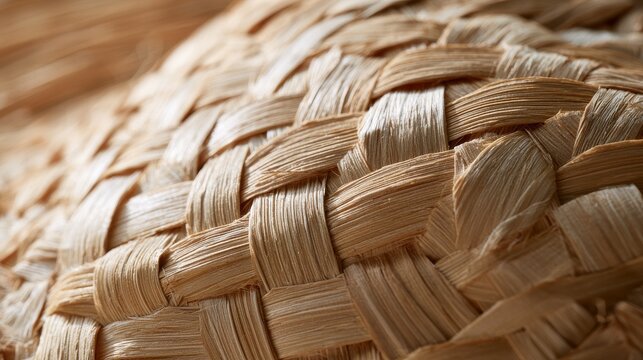 Straw woven texture displays an intricate handcrafted wicker pattern in warm natural light.