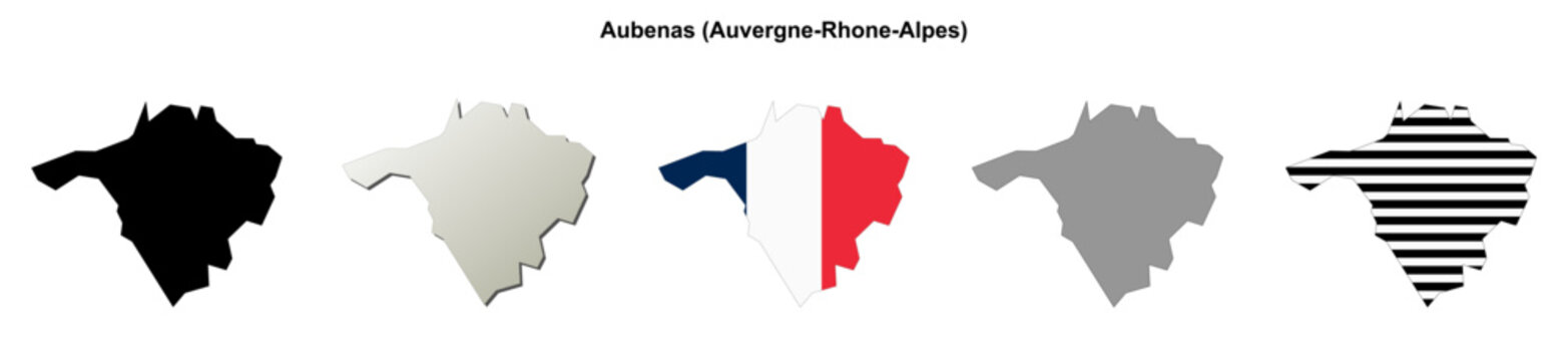 Aubenas (Auvergne-Rhone-Alpes) blank outline map set