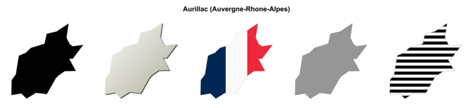 Aurillac (Auvergne-Rhone-Alpes) blank outline map set