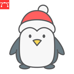 Fototapeta premium Christmas Penguin color line icon, new year and holiday, penguin vector icon, xmas wood vector graphics, editable stroke filled outline sign,