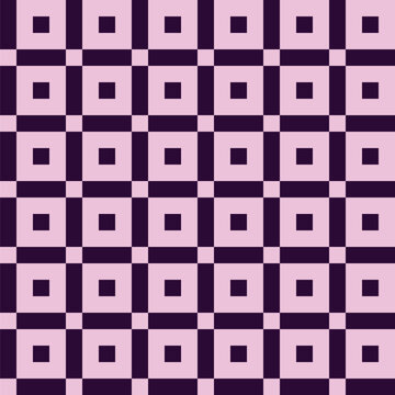 Seamless pattern created from small dark purple squares in larger lavender squares, within a grid of dark purple rectangles and small lavender squares