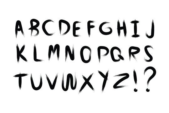 Rough Brush Ink Alphabet Vector Isolated On White Background