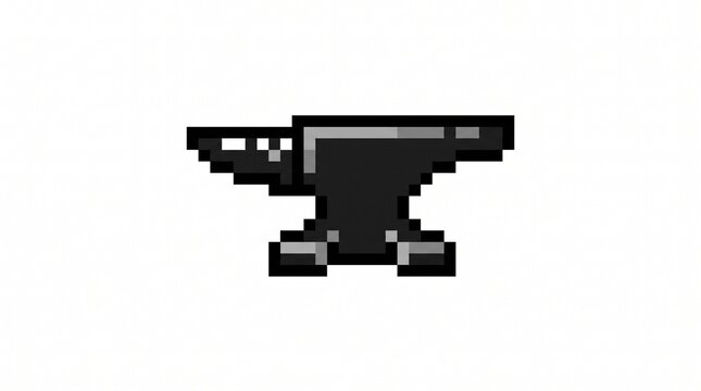 8-bit pixel art of a heavy solid black iron blacksmith anvil crafting game asset isolated on white.
