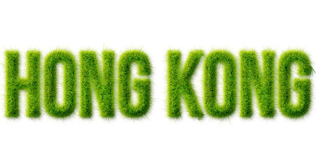 Hong Kong text written in realistic green grass texture isolated on a transparent background © Mahmud
