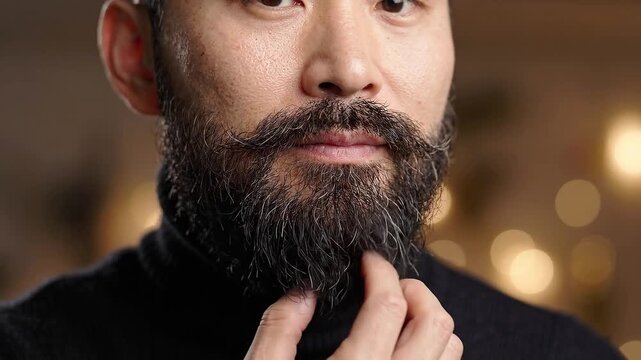 Man grooming beard and mustache for November Movember awareness