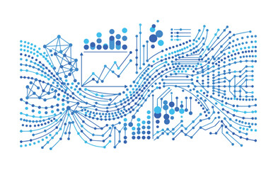 Obraz premium Abstract watercolor data visualization network with charts and flow lines representing big data analytics and technology connectivity.