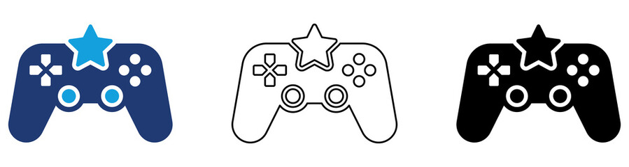 Multicolor Game Controller Icon Set with Filled and Outline Styles for Video Gaming Esports Digital Entertainment and Interactive Media Isolated on Transparent Background © Kasmiri