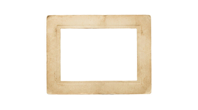 Vintage paper photo frame, antique aged cardboard border, weathered sepia picture mat for scrapbooking and nostalgia isolated on Transparent Background