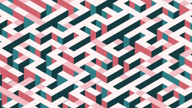 Isometric Abstract Refractive Maze Morphing Shapes Loop. Futuristic Shape-Shifting Isometric Geometric Maze