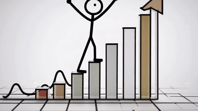 Clean minimalist stick figure animation of business growth concept, flat vector style