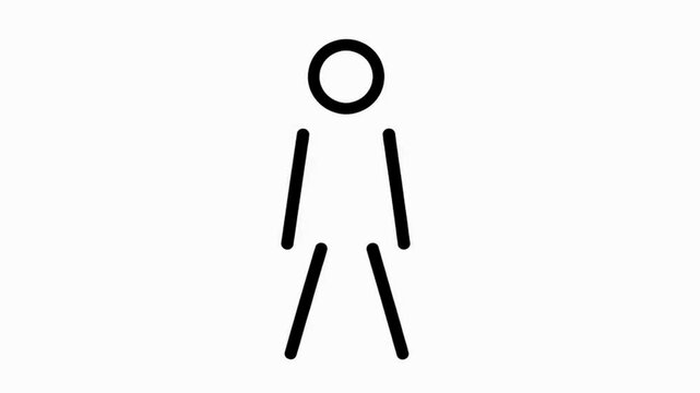 Clean minimalist stick figure animation of victory gesture, flat vector style